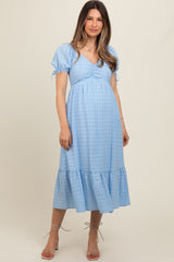 Light Blue Solid Sweet Heart Maternity Dress