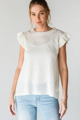 White Ruffle Short Sleeve Top