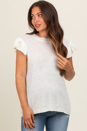 White Ruffle Short Sleeve Maternity Top