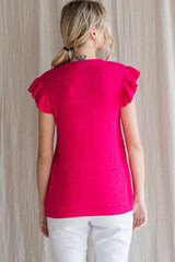 Fuchsia Ruffle Short Sleeve Top