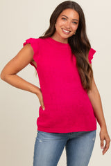 Fuchsia Ruffle Short Sleeve Maternity Top