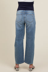 Blue Distressed Knee Straight Leg Maternity Jeans