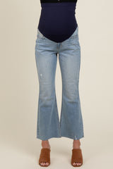 Light Blue Distressed Ankle Bootcut Maternity Jeans