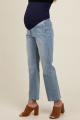 Light Blue Distressed Ankle Bootcut Maternity Jeans