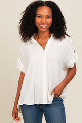 Ivory Button Down Lace-Up Shoulder Top