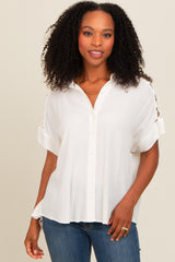 Ivory Button Down Lace-Up Shoulder Top