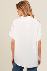 Ivory Button Down Lace-Up Shoulder Maternity Top