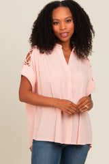 Blush Button Down Lace-Up Shoulder Maternity Top