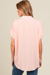 Blush Button Down Lace-Up Shoulder Maternity Top