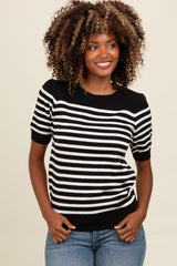 Black Striped Short Sleeve Knit Top