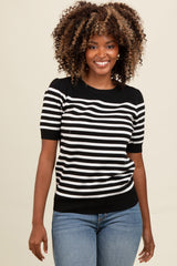 Black Striped Short Sleeve Knit Maternity Top