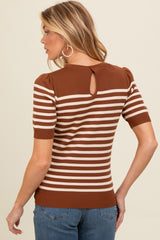 Mocha Striped Short Sleeve Knit Maternity Top