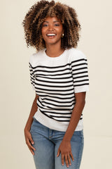 Ivory Striped Short Sleeve Knit Top