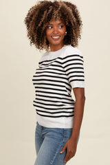 Ivory Striped Short Sleeve Knit Top