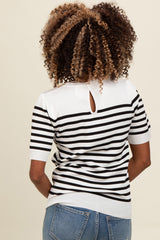 Ivory Striped Short Sleeve Knit Top