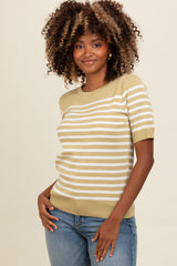 Light Olive Striped Short Sleeve Knit Top