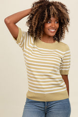 Light Olive Striped Short Sleeve Knit Top