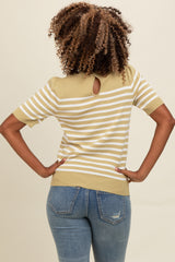 Light Olive Striped Short Sleeve Knit Top