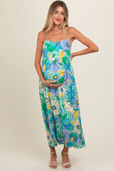 Green Floral Back Tie Maternity Midi Dress