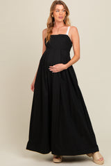 Black Square Neck Contrast Strap Back Cutout Maternity Maxi Dress