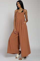 Mocha Pocket Front Wide Leg Jumpsuit