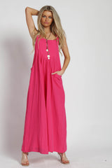 Fuchsia Pocket Front Maternity Wide Leg Jumpsuit