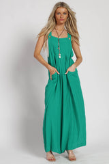 Green Pocket Front Wide Leg Jumpsuit