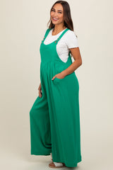 Green Pocket Front Maternity Wide Leg Jumpsuit