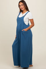 Blue Pocket Front Maternity Wide Leg Jumpsuit