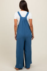 Blue Pocket Front Maternity Wide Leg Jumpsuit