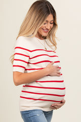 Red Striped Knit Maternity Short Sleeve Top