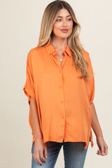 Orange Dolman Sleeve Button Down Maternity Blouse