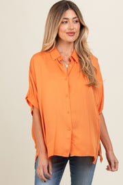 Orange Dolman Sleeve Button Down Maternity Blouse