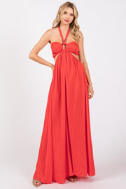 Red Halter Cutout Maxi Dress