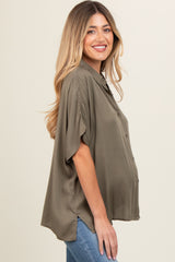 Olive Dolman Sleeve Button Down Maternity Blouse