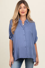 Blue Dolman Sleeve Button Down Maternity Blouse