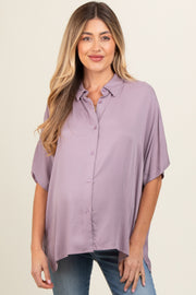 Lavender Dolman Sleeve Button Down Maternity Blouse