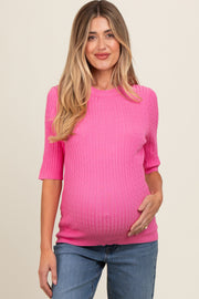 Pink Cable Knit Maternity Short Sleeve Top