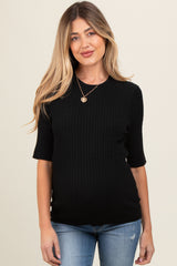 Black Cable Knit Maternity Short Sleeve Top