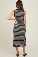 Black Striped Sleeveless Maternity Midi Dress