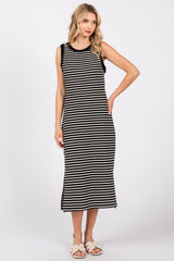 Black Striped Sleeveless Midi Dress