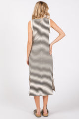 Cream Black Striped Sleeveless Midi Dress