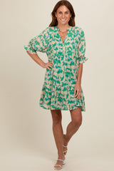 Green Floral Button Tiered Dress