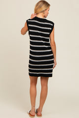 Black Striped Sweater Knit Sleeveless Dress