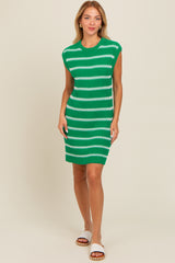 Green Striped Sweater Knit Sleeveless Dress