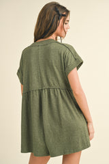 Olive Button Up Raw Hem Romper