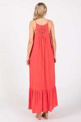 Red Crochet Lace Back Maxi Dress