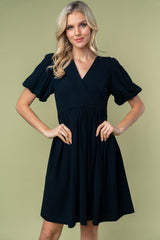 Black Linen Puff Sleeve Maternity Dress