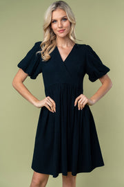 Black Linen Puff Sleeve Dress