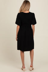 Black Linen Puff Sleeve Maternity Dress